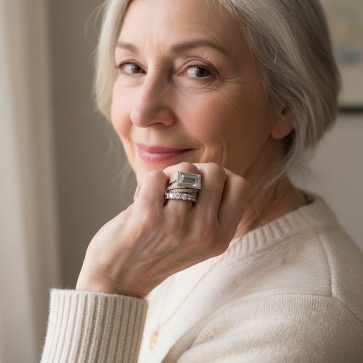 Vintage ezüst gyűrűszett üveg türkizzel