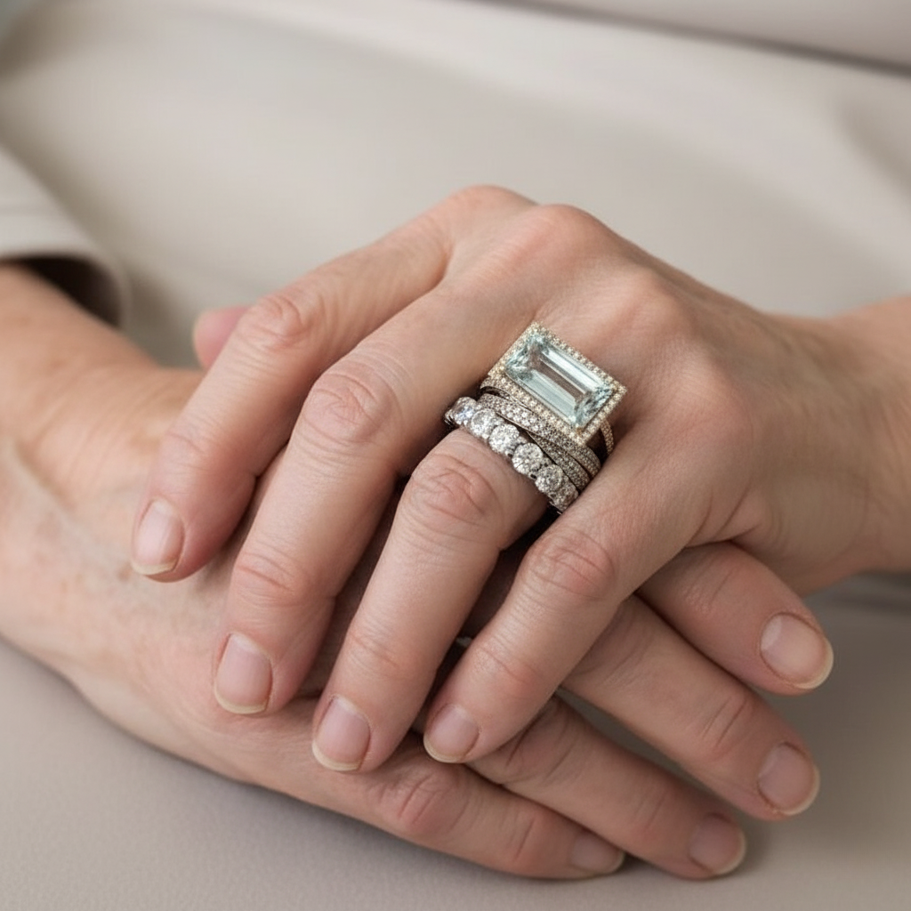 Vintage ezüst gyűrűszett üveg türkizzel