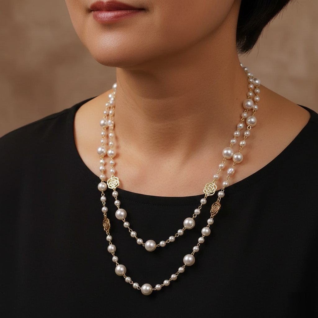 Elegáns Arany Nyaklánc Gyönggyel